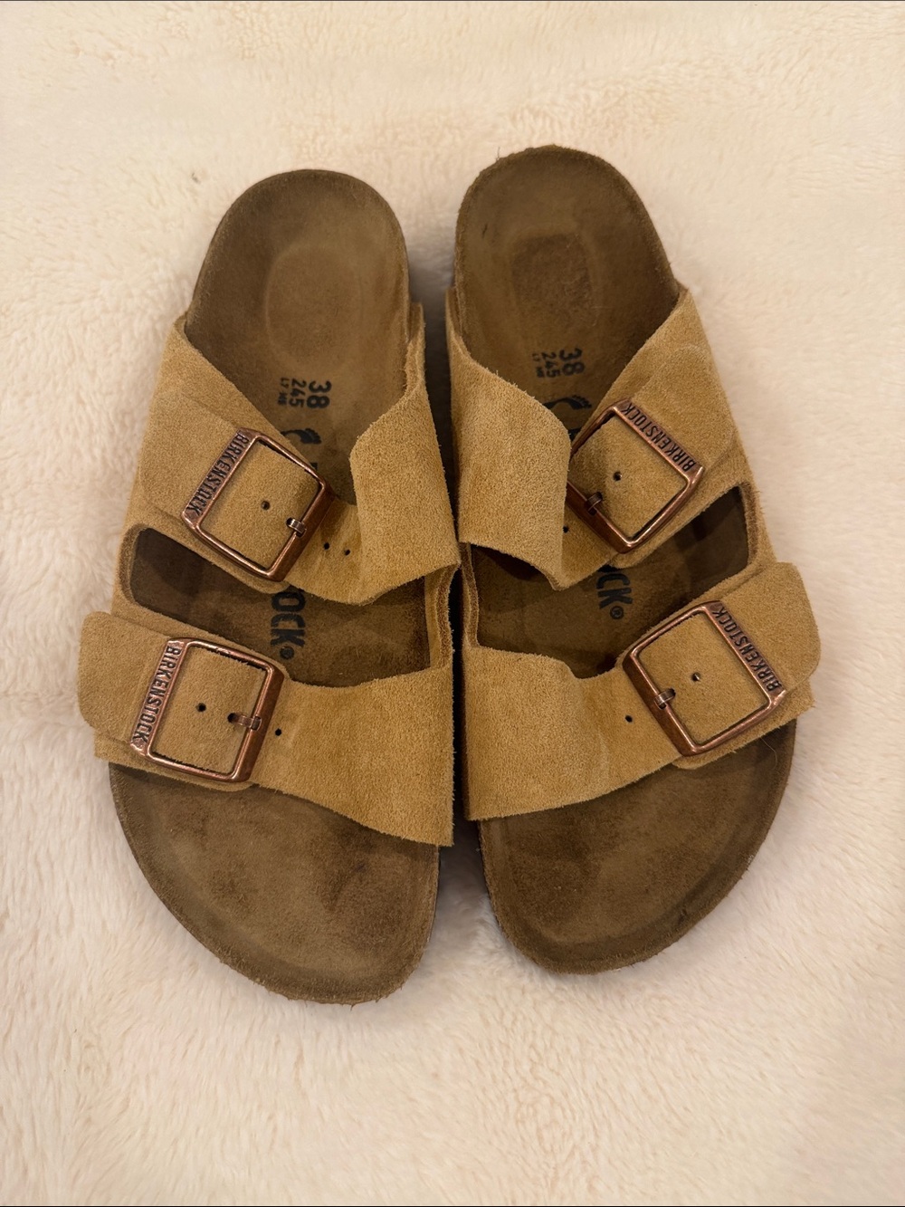 Birkenstock Arizona Suede Double Strap Sandals - Beige Brown